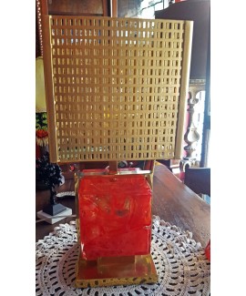Lampada in ottone lucido con vetro di Murano rosso
